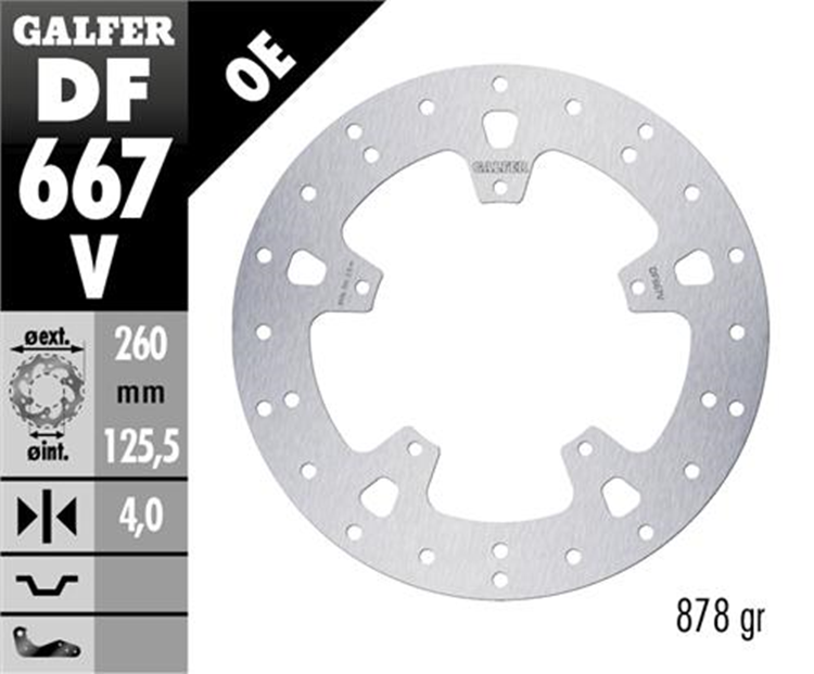 DISCO FRENO MOTO GALFER PIAGGIO X8 260X125 4MM 5T ( NG 1001)
